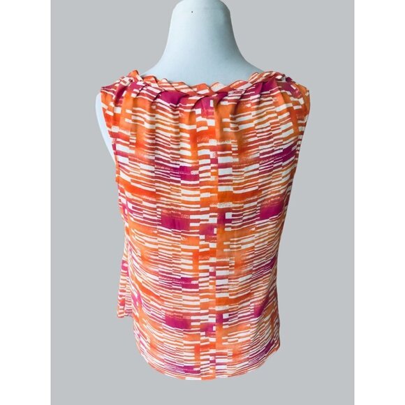 COLDWATER CREEK LADIES SLEEVELESS RUCHED RUFFLED COLLAR COLORFUL BLOUSE SIZE 4 - Picture 6 of 7